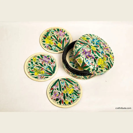 Papier-mâché Coasters Set – Green – Kashmir