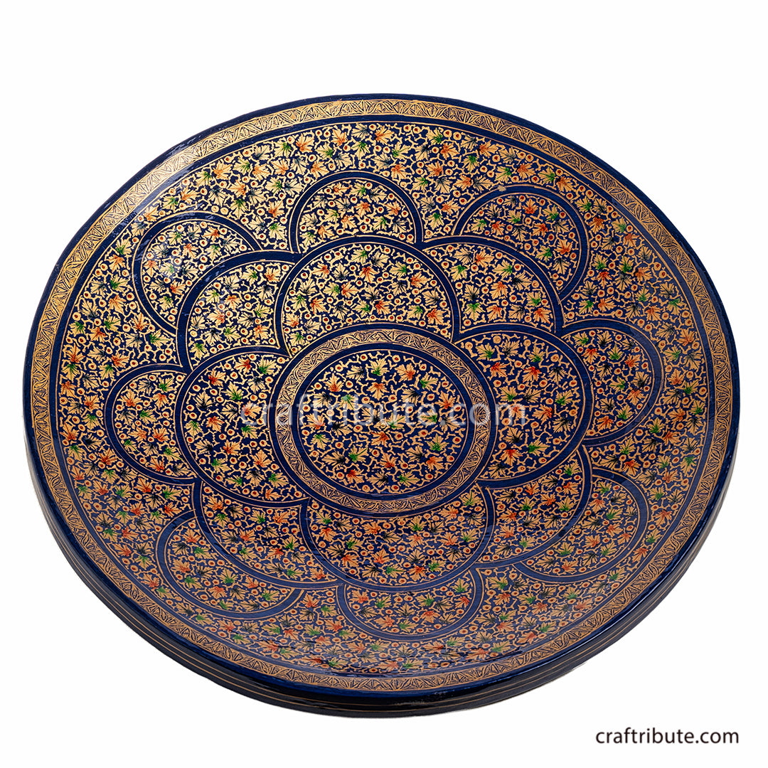 Paper Mache handcrafted and hand painted centre plate in Blue and Golden