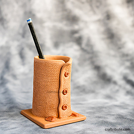 Handcrafted Terracotta Pen Stand in the shape of a buttoned up coat