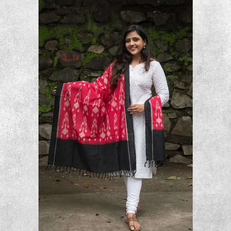 Pochampalli Patola (Double Ikat) Red Black Handloom Dupatta