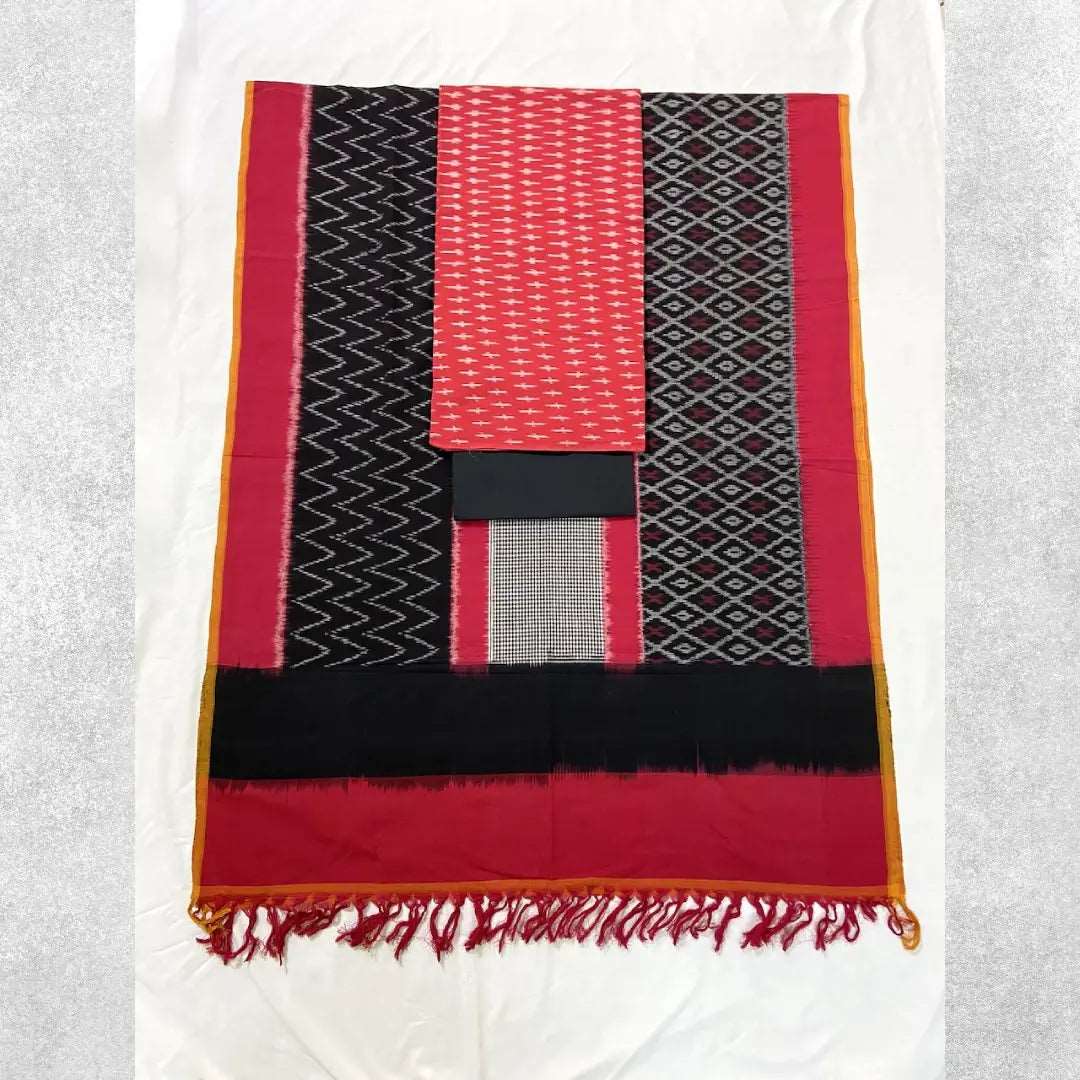 Pochampalli Patola (Double Ikat) Red Handloom Dress Material