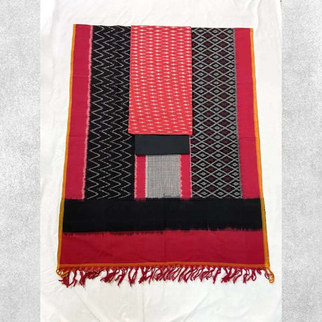 Pochampalli Patola (Double Ikat) Red Handloom Dress Material