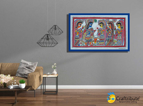 Madhubani Painting – Radha Krishna playing Holi