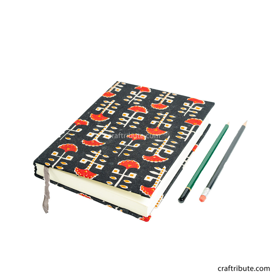 Handmade Paper Notebook with Ruled pages – Red Flowers