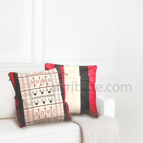 Backstrap weave - handloom Cushion cover from Nagaland with Red & black geometric design