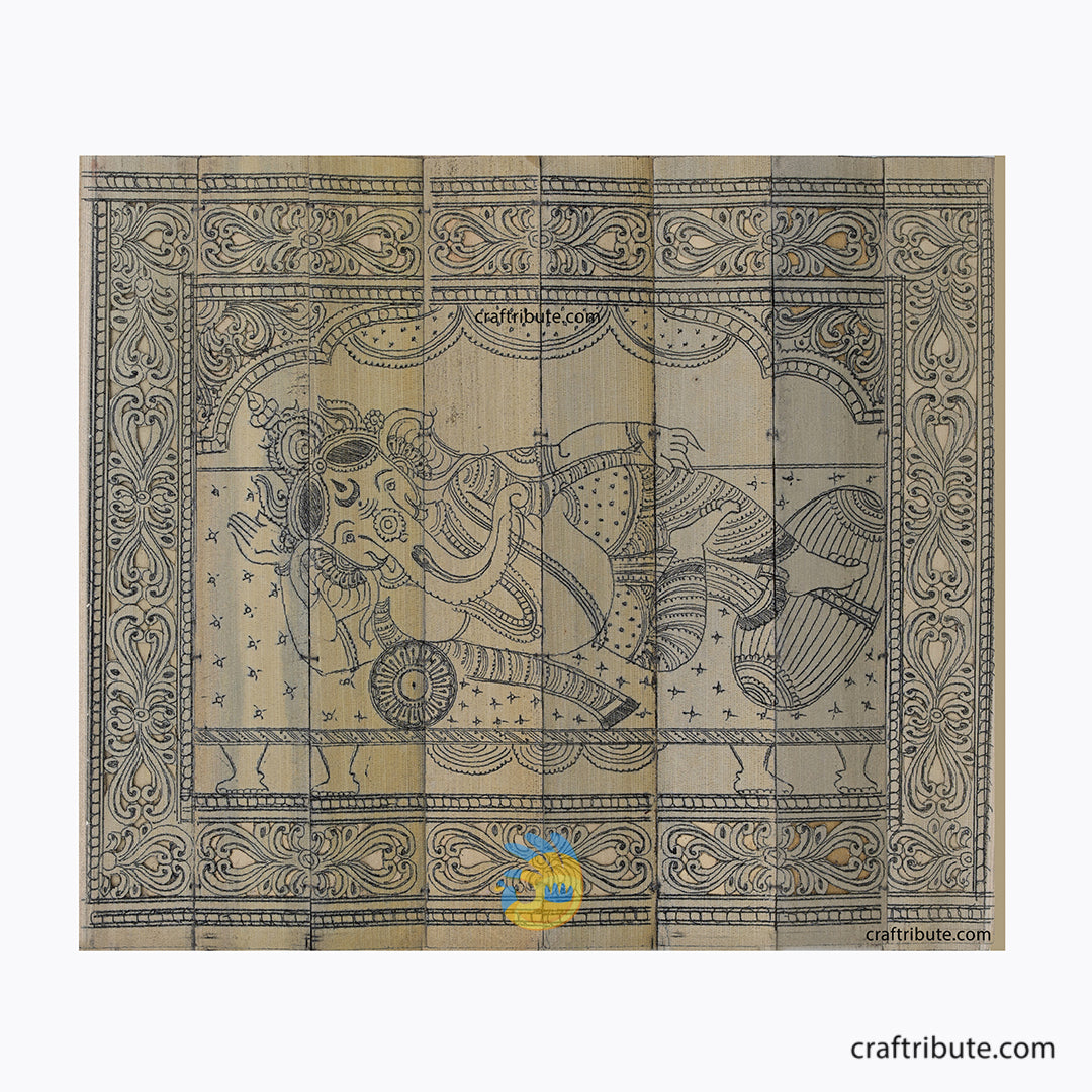 Odisha Palm Leaf Painting (Talapatra Chitra) | Craftribute | Resting Ganesha | Wall Decor - 25 cm x 20 cm