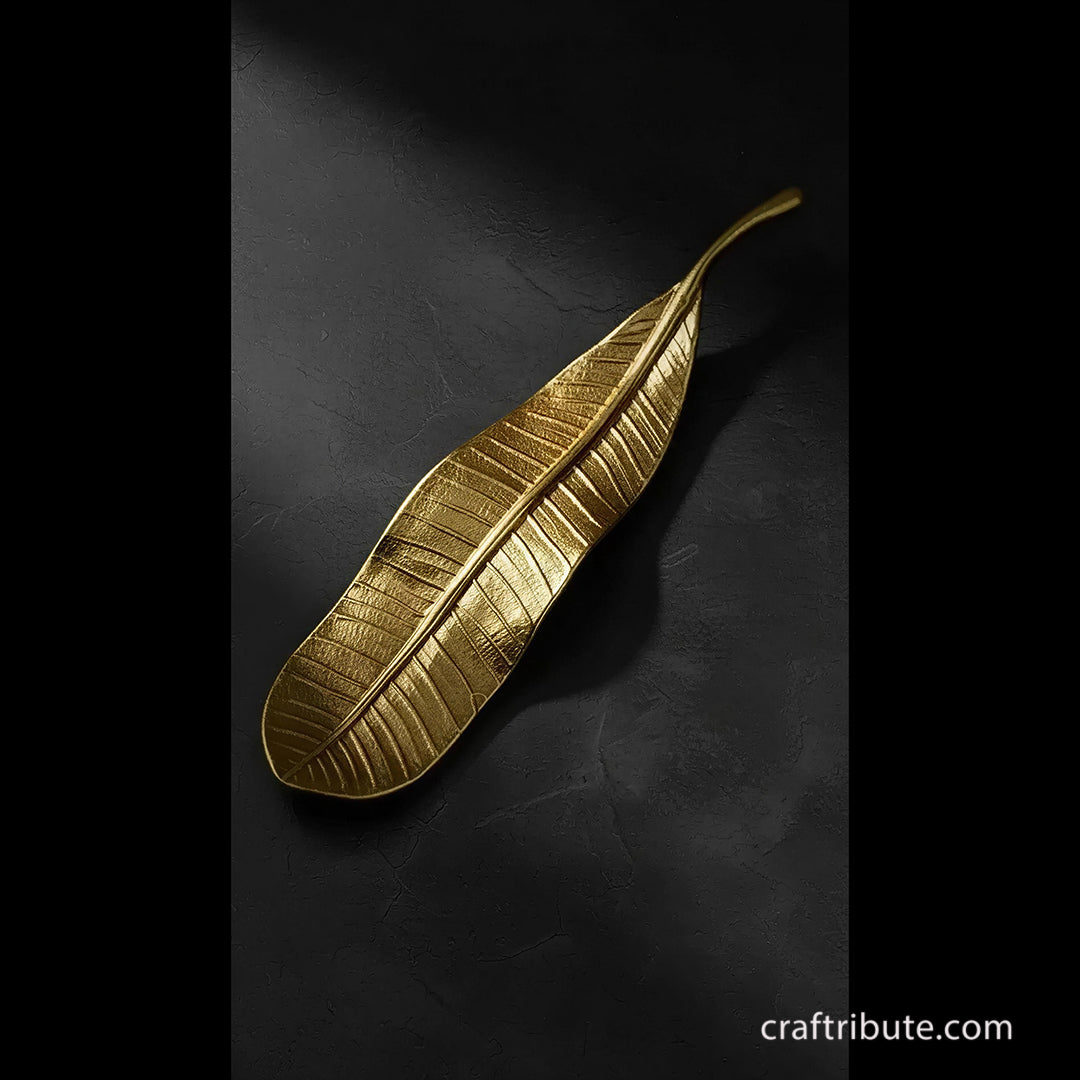 Handcrafted Brass Champa Leaf Incense Holder | 23 cm x 5 cm | Craftribute