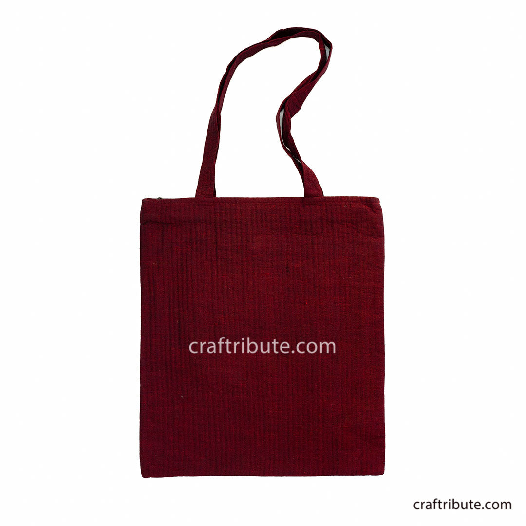 Back of a hand embroidered Tote bag from Kutch