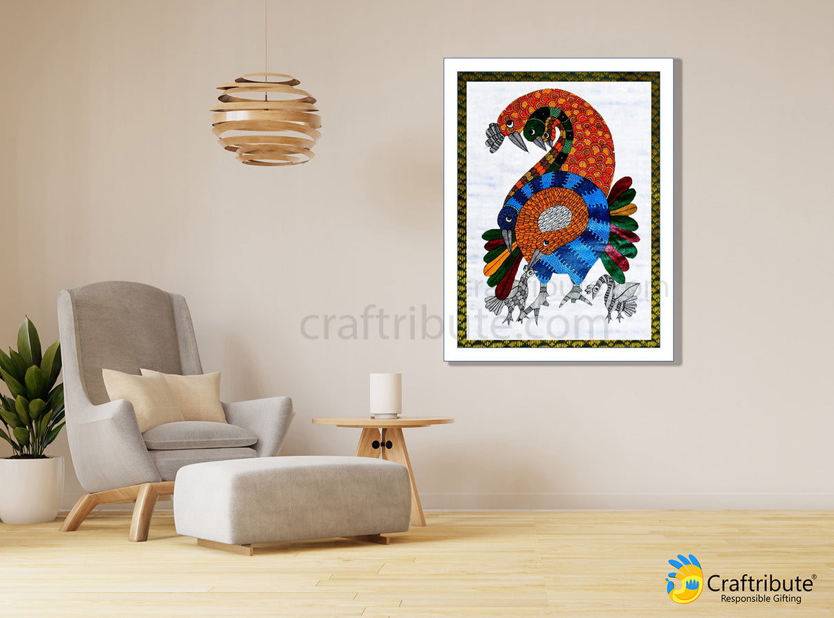 Gond Painting – Seven Peacocks