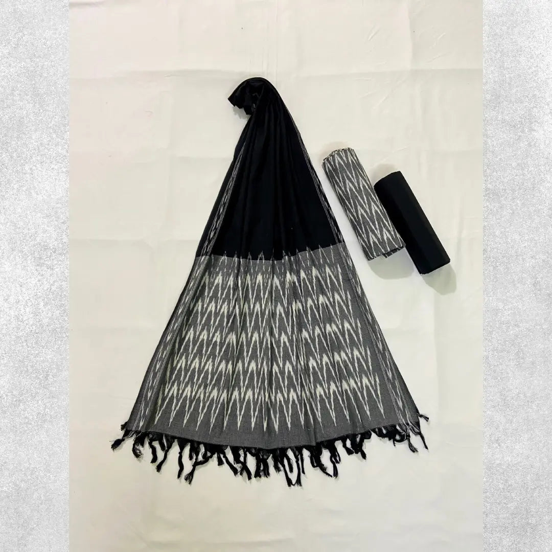 Single Ikat Black Grey Suit Dress Material