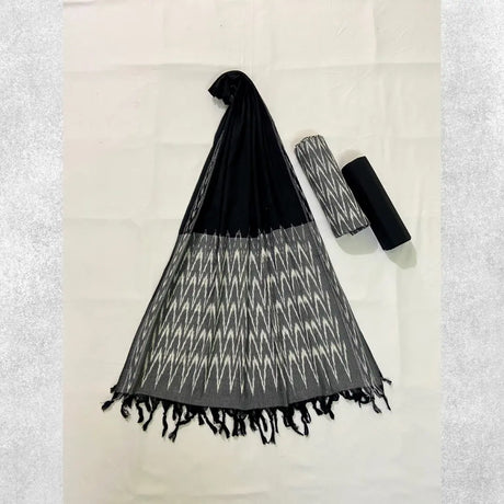 Single Ikat Black Grey Suit Dress Material