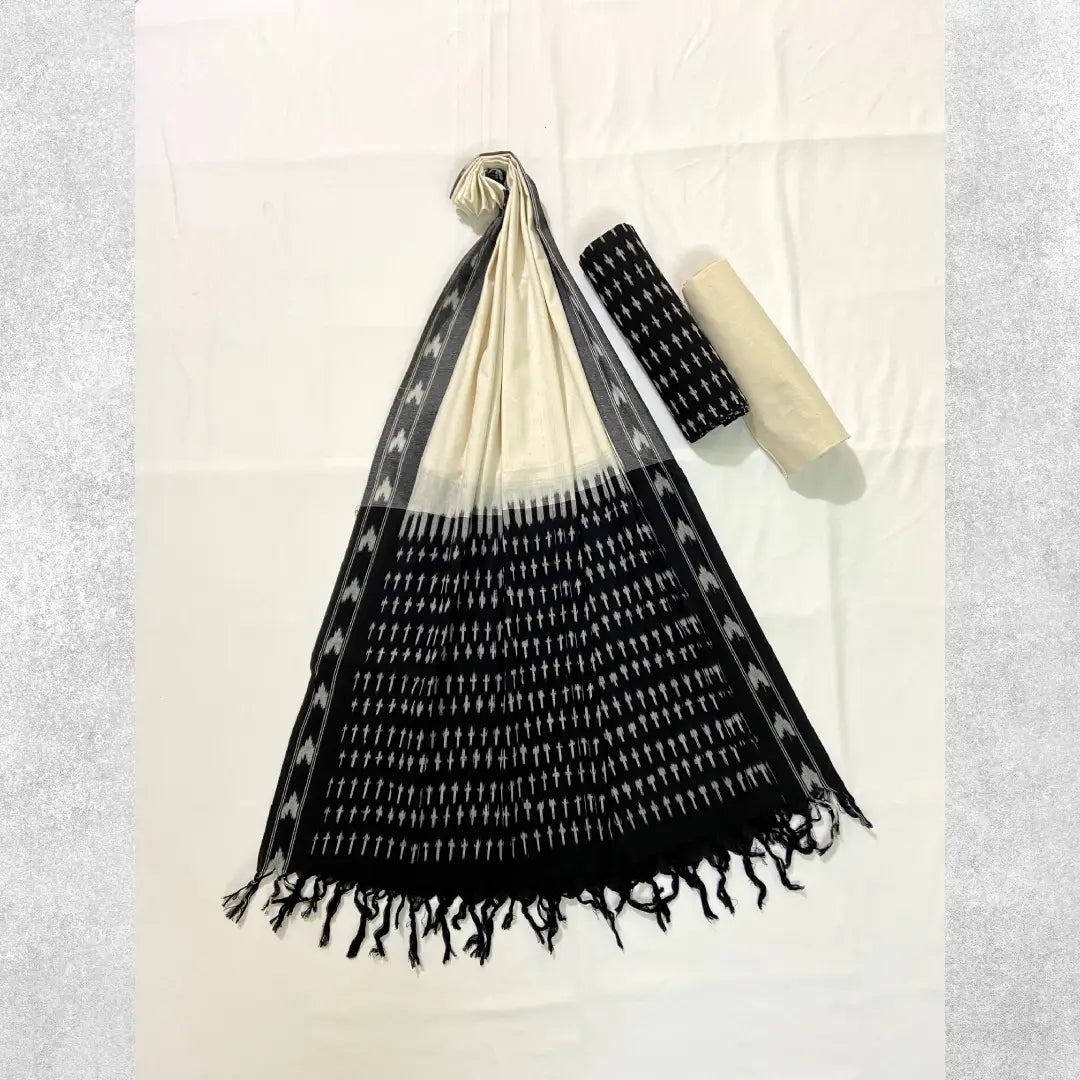 Single Ikat Black White Suit Dress Material