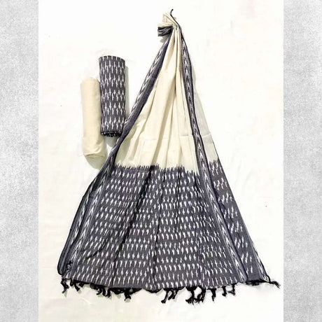 Single Ikat Grey Suit Dress Material
