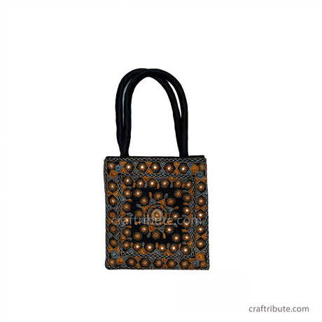 Cute party bag in Pakko Kucth Embroidery with shining star design in classic Back & Gold colours