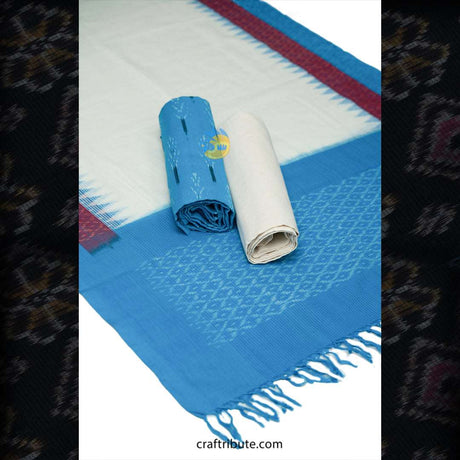Pochampally Paagadu Bandhu (Double Ikat) Blue & White Dress Material