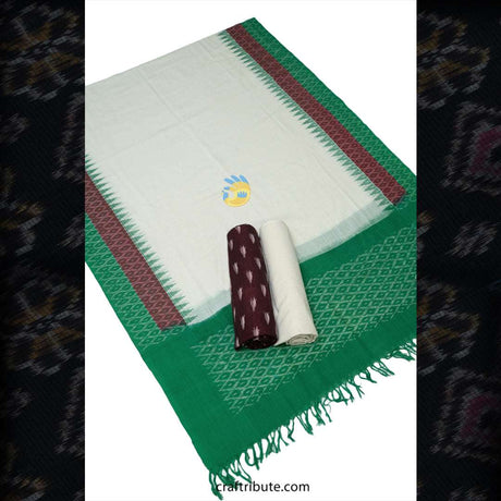Pochampally Paagadu Bandhu (Double Ikat) Green & Maroon Dress Material