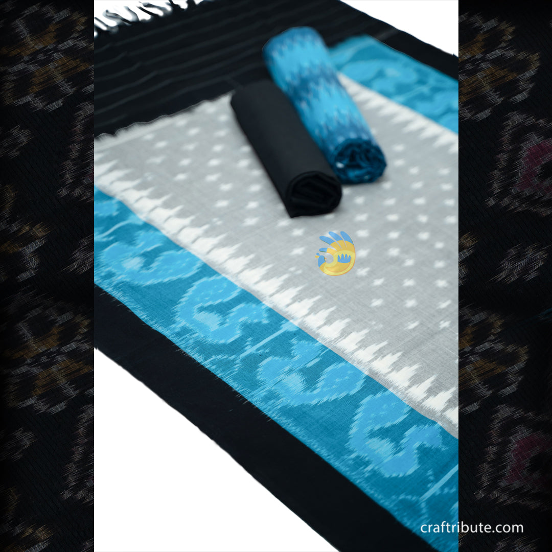 Pochampally Paagadu Bandhu (Double Ikat) Blue & Black Dress Material