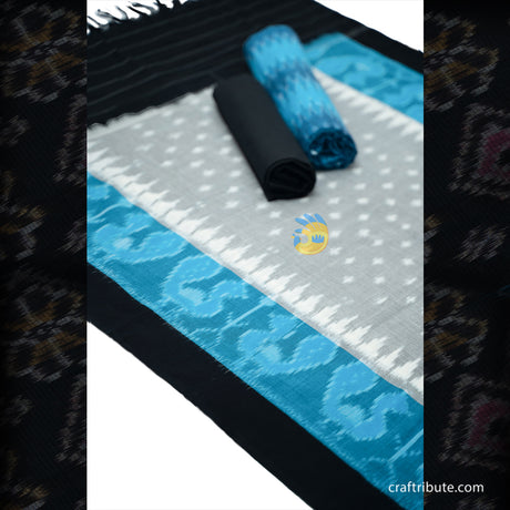 Pochampally Paagadu Bandhu (Double Ikat) Blue & Black Dress Material