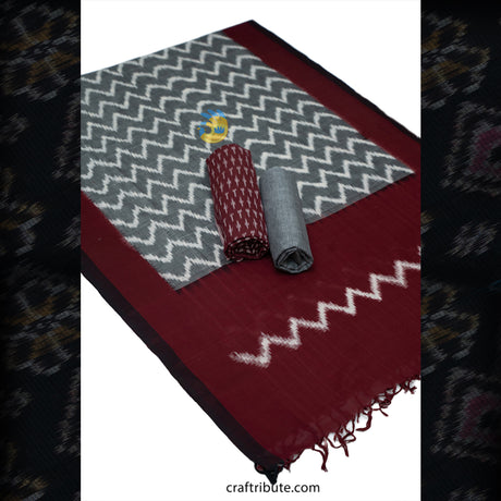 Pochampally Paagadu Bandhu (Double Ikat) Maroon & Grey Dress Material