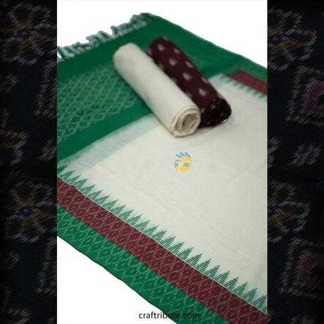 Pochampally Paagadu Bandhu (Double Ikat) Green & Maroon Dress Material