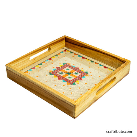 Hand Embroidered Jute base with Teak wood frame