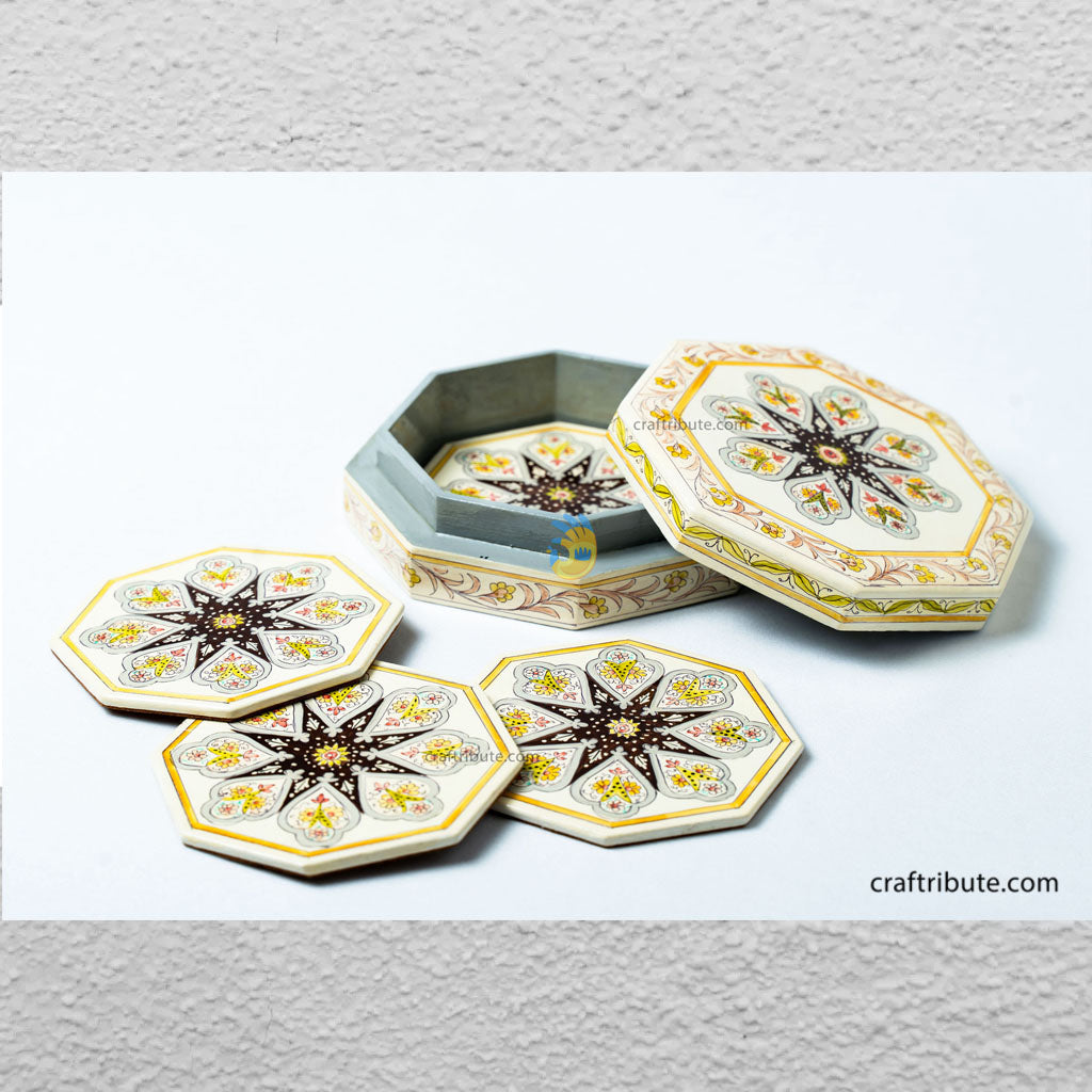 Hand painted Kashmir Naqashi Coasters – Floral Buti