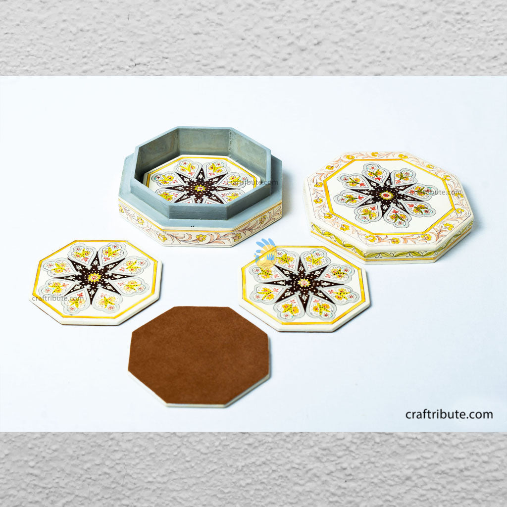 Hand painted Kashmir Naqashi Coasters – Floral Buti