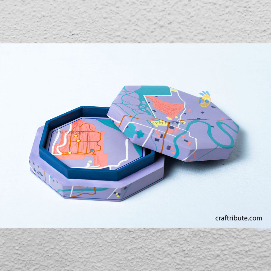 Hand painted Coasters with Srinagar map design by artisans practicing Naqashi Art from Kashmir