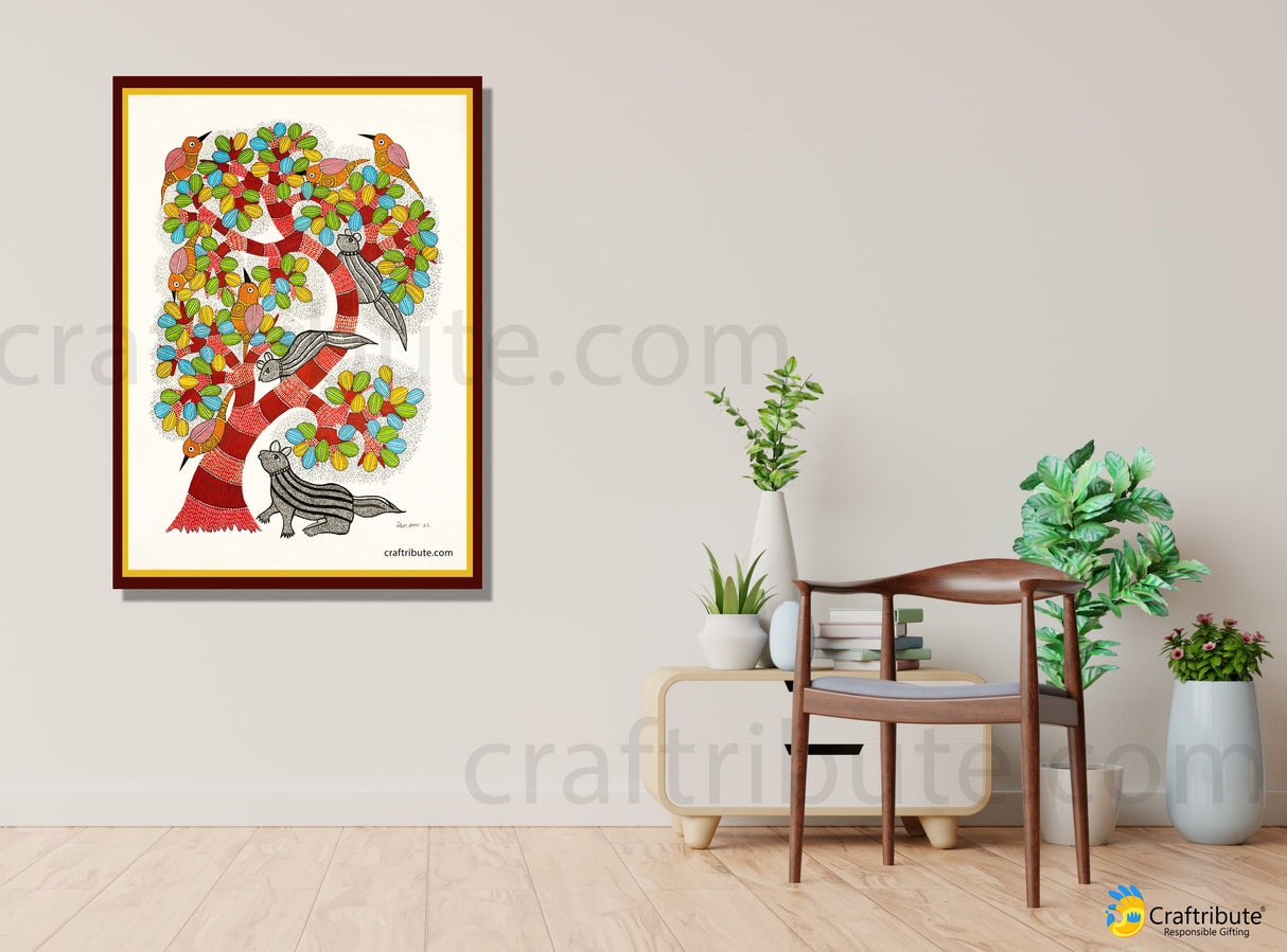 Gond Painting – Tree & Squirrels