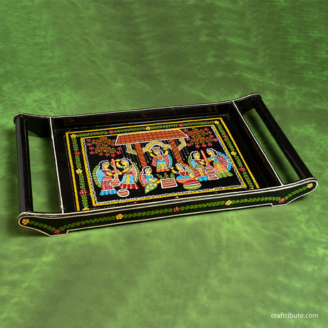 Beautiful MDF Serving Tray in Tikuli style of folk art from Patna, Bihar