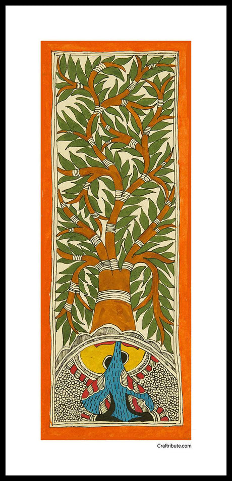 Madhubani Painting – Tree (Brown & Green)