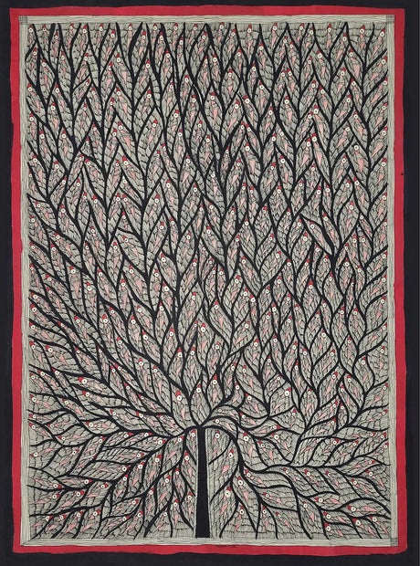 Madhubani Painting – Tree of Life (Black & Red)