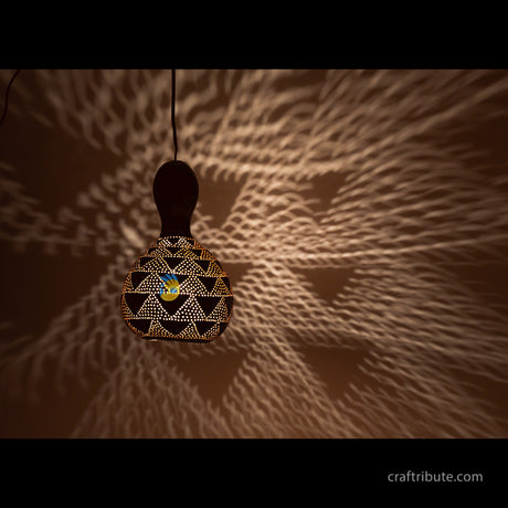 Tumba (Bottle Gourd Shell) Lamp – Triangles (L)