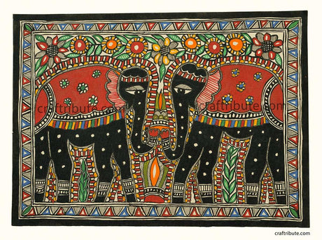 Madhubani Painting – Two Elephants