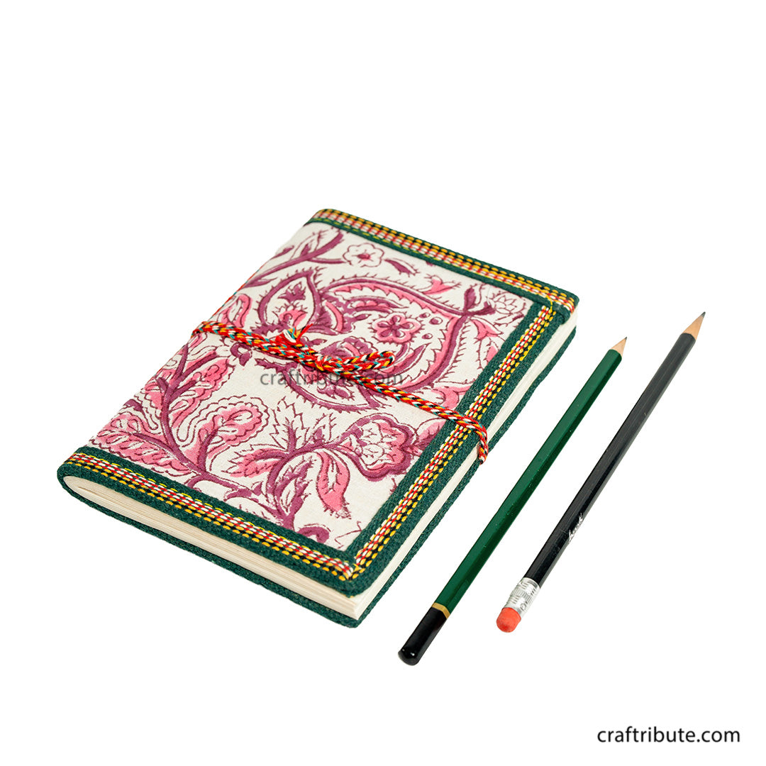 Hand stitched Notebook with String - Pink Floral Design