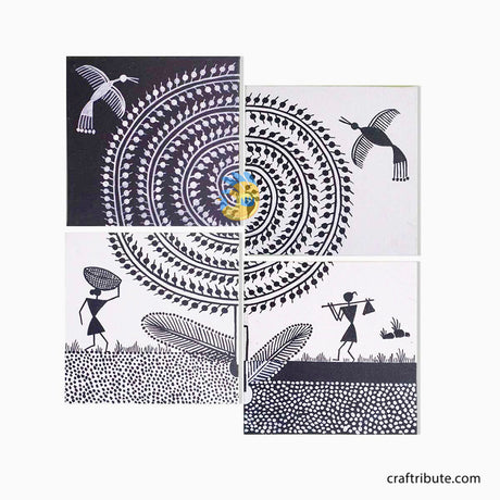 Tribal Warli Art – Tree of Life - Wall decor with Set of 4 Paintings