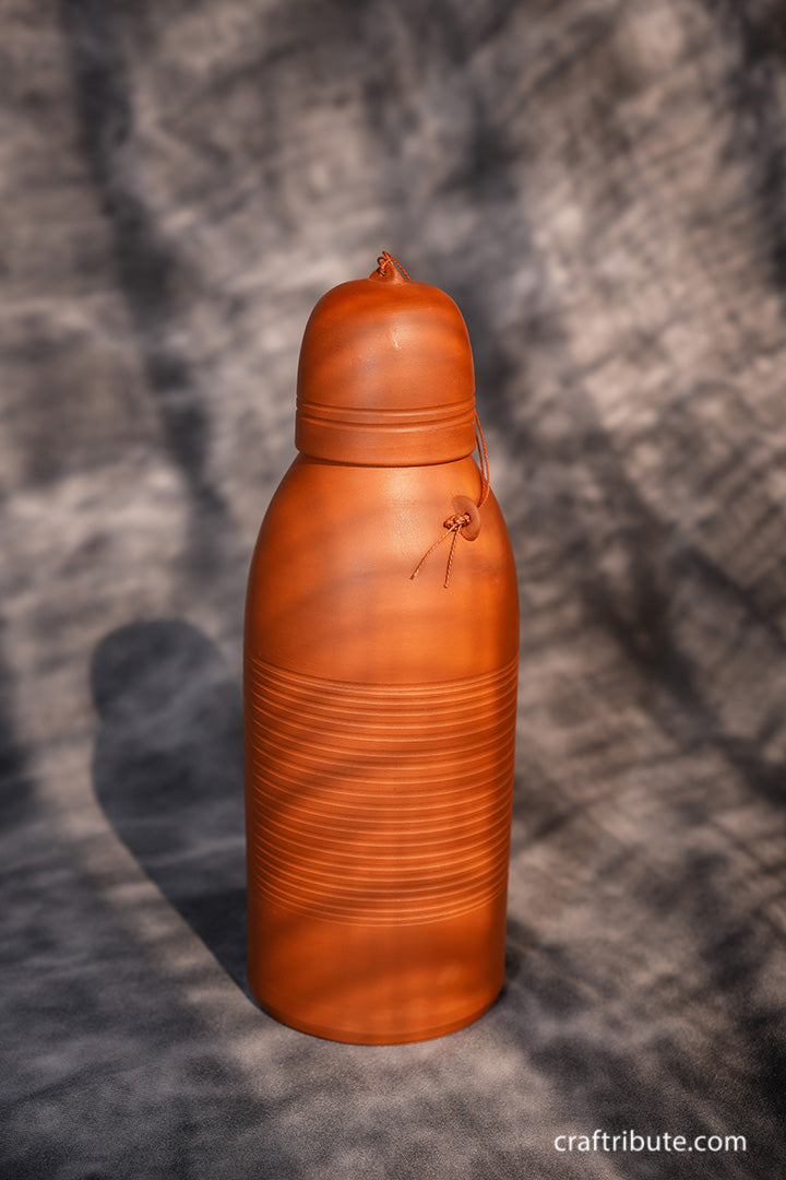 Handcrafted Terracotta Water Bottle with Lid