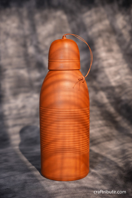 Handcrafted Terracotta Water Bottle with Lid
