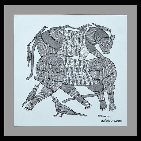 Gond Painting –2 Tigers