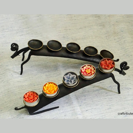 Wrought Iron Medha (Aries) design T Light candle holder from Bastar, Chhattisgarh