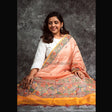 Cotton silk dupatta in duel tone of orange and yellow with intricate fish and floral design. Hand painted by talented grass root artisans from Madhubani, Bihar is a perfect gift for your sister to make her feel special