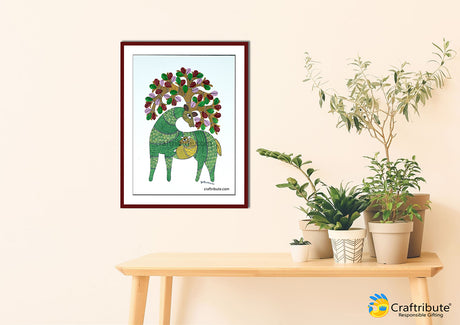 Cream home wall with attractive framed Gond Painting
