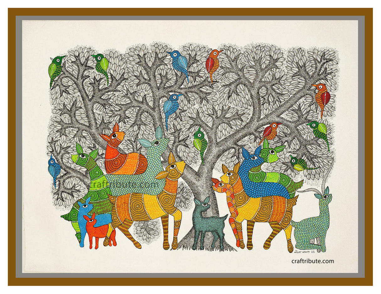 Gond Painting – Colourful Deer