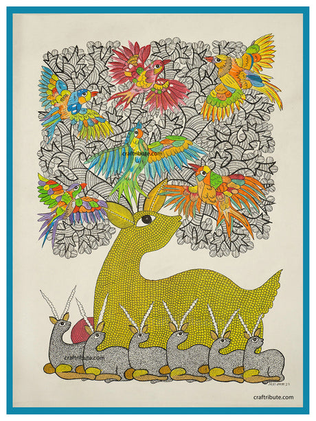 Gond Painting – Golden Deer