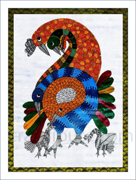 Gond Painting – Seven Peacocks