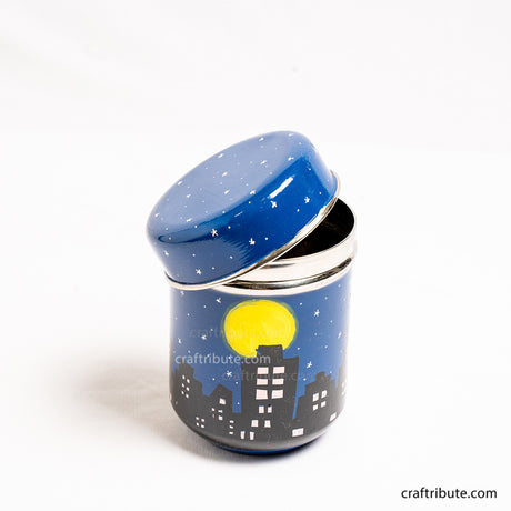 Hand painted Naqashi Container with city silhouette design