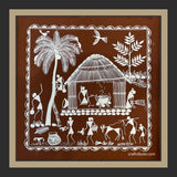 Tribal Warli Painting | Craftribute | Palm Tree and House | Wall Decor 30 cm x 30 cm