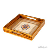 Square serving tray with Hand Embroidered Jute base