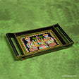 Tikuli art hand painted serving tray in black with intricate wedding design in bright colours