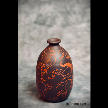 Handcrafted Black vase with free hand painting